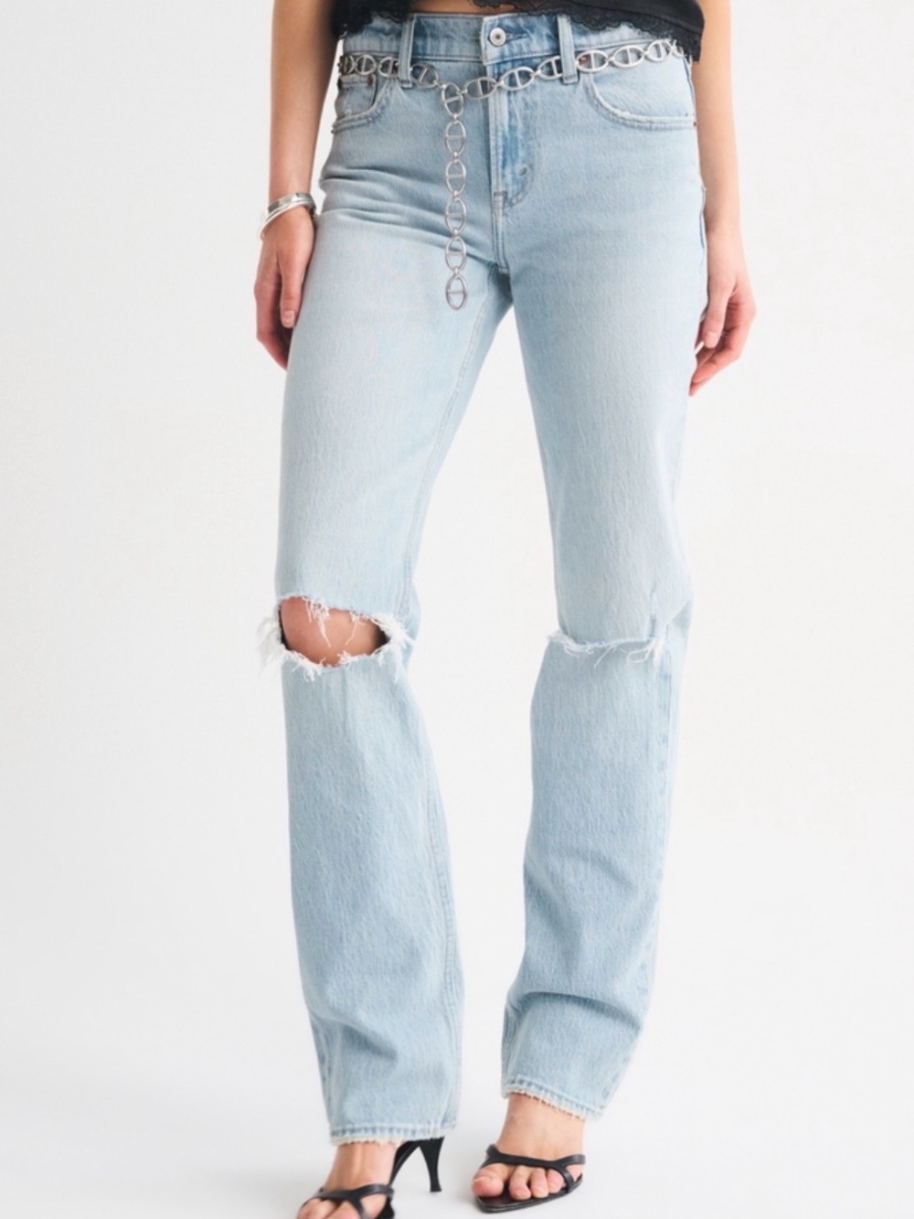 Abercrombie & Fitch Mid Rise 90s Straight Distressed Jeans size 32S/14S